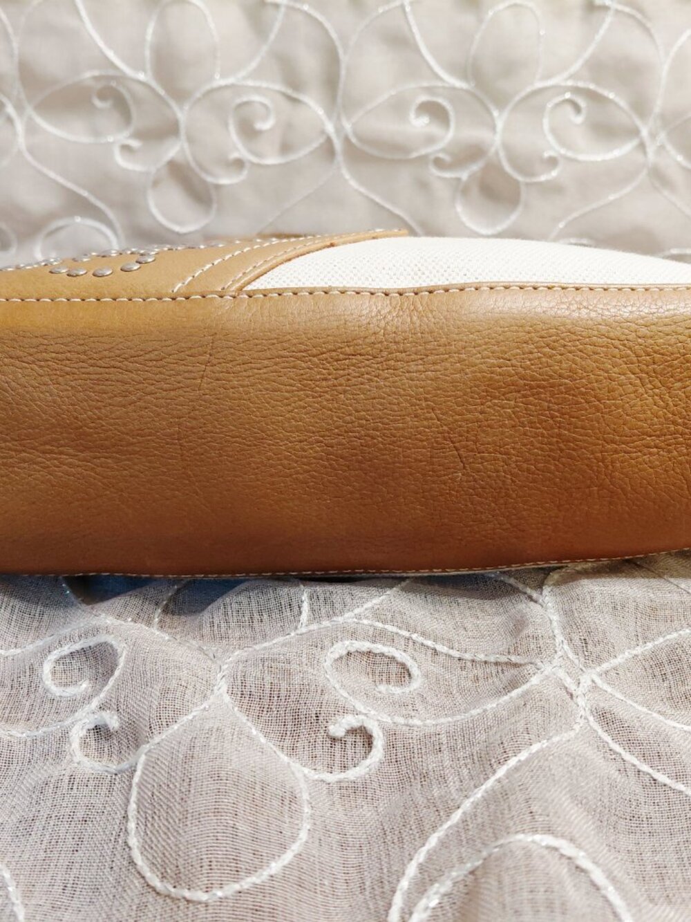 Vintage Loewe Studded Anagram Canvas Leather Shoulder Bag - Picture 4 of 11